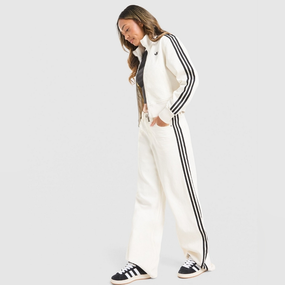Adidas Women's Firebird Track Pants Denim White Jeans Cloud White Bnwt - Picture 9 of 10